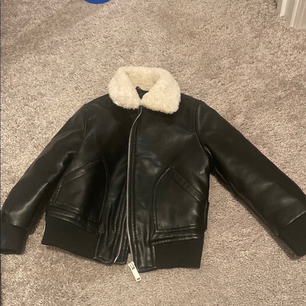 Black Leather Jacket with Shearling Collar